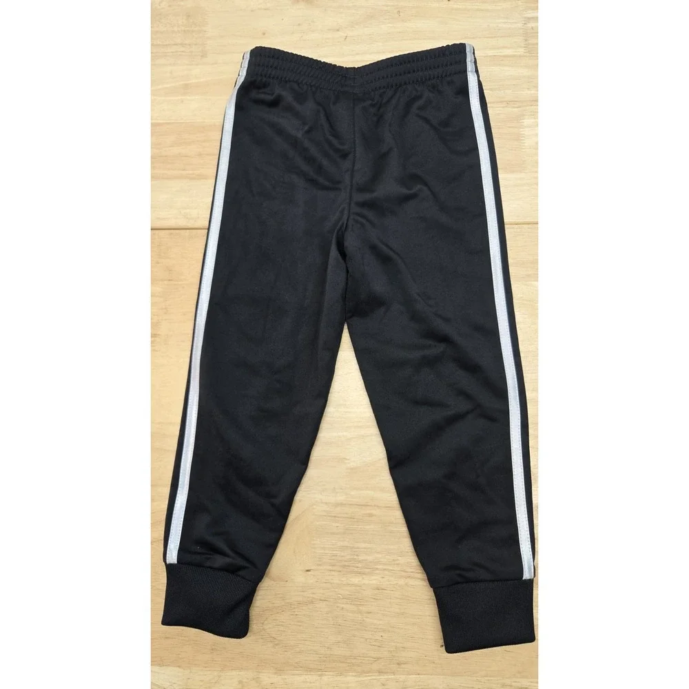 Adidas Kids Black Tricot Pants 2 Striped Straight Leg Sz 4